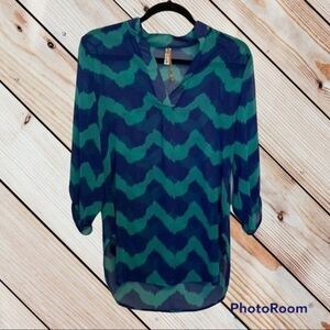 Auditions Blue & Aqua Wavy Print Blouse